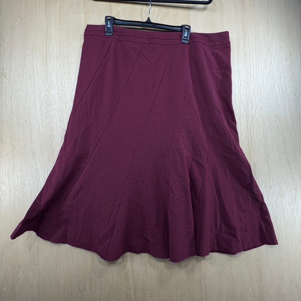 Ashley Stewart Burgundy Flared Midi Skirt Plus Size 18W Wine Career Office